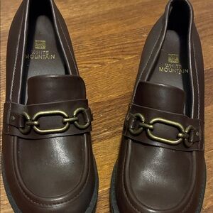White Mountain Dark Brown Loafers with Chain Accent